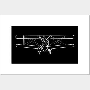 Vintage Sopwith Camel WW1 biplane fighter aircraft outline graphic (white) Posters and Art